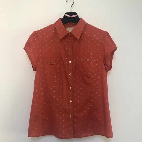 Michael Kors Burnt Orange Gold Button Down Top L - Picture 4 of 8
